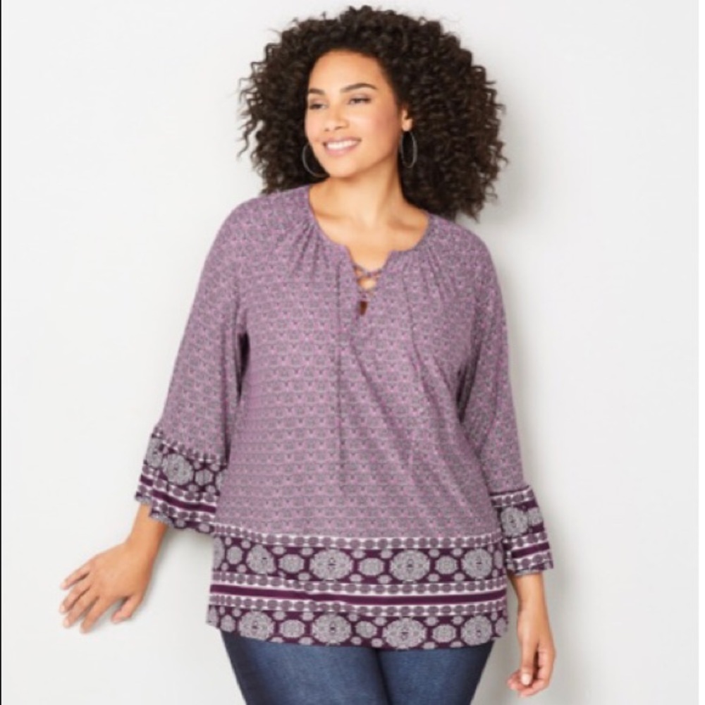 Avenue Medallion Border Twin Print Burgundy Top